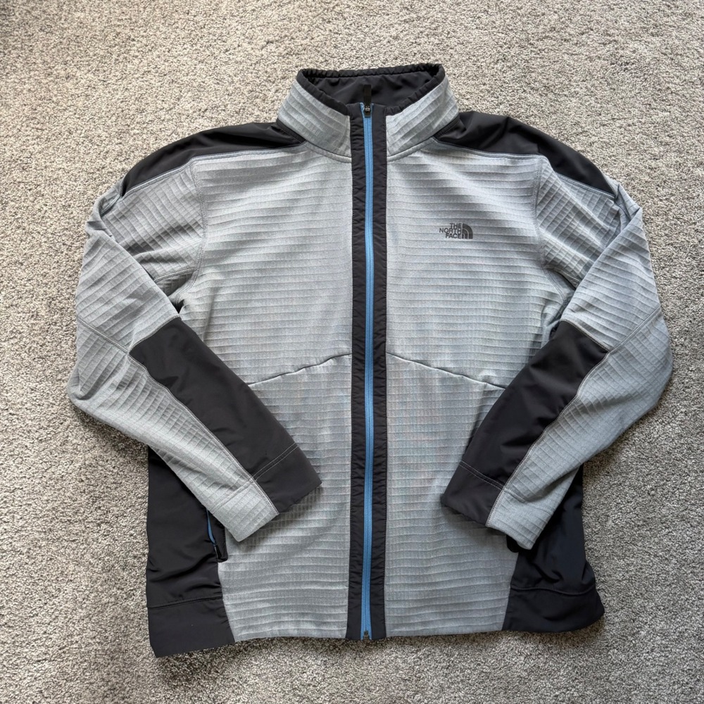 The North Face Mountain Athletics Mens XL Grey Black Grid Fleece Zip Jacket